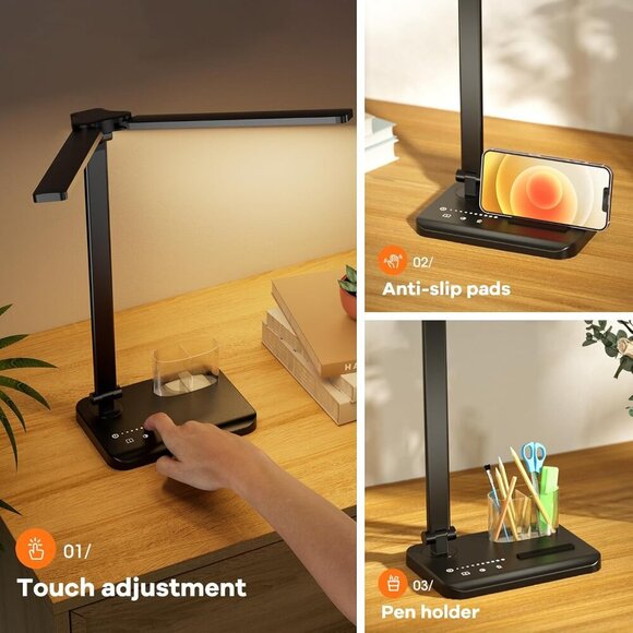 Desk Lamp with USB Charging Port & 【Adapter】, 17IN Tall LED Desk Lamps for Home - Picture 5 of 6